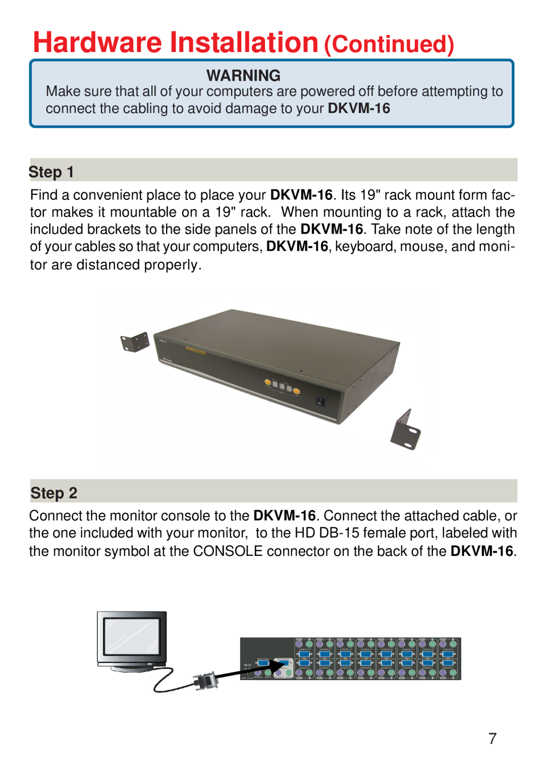 D-Link D-Link DKVM-16 manual Hardware Installation 