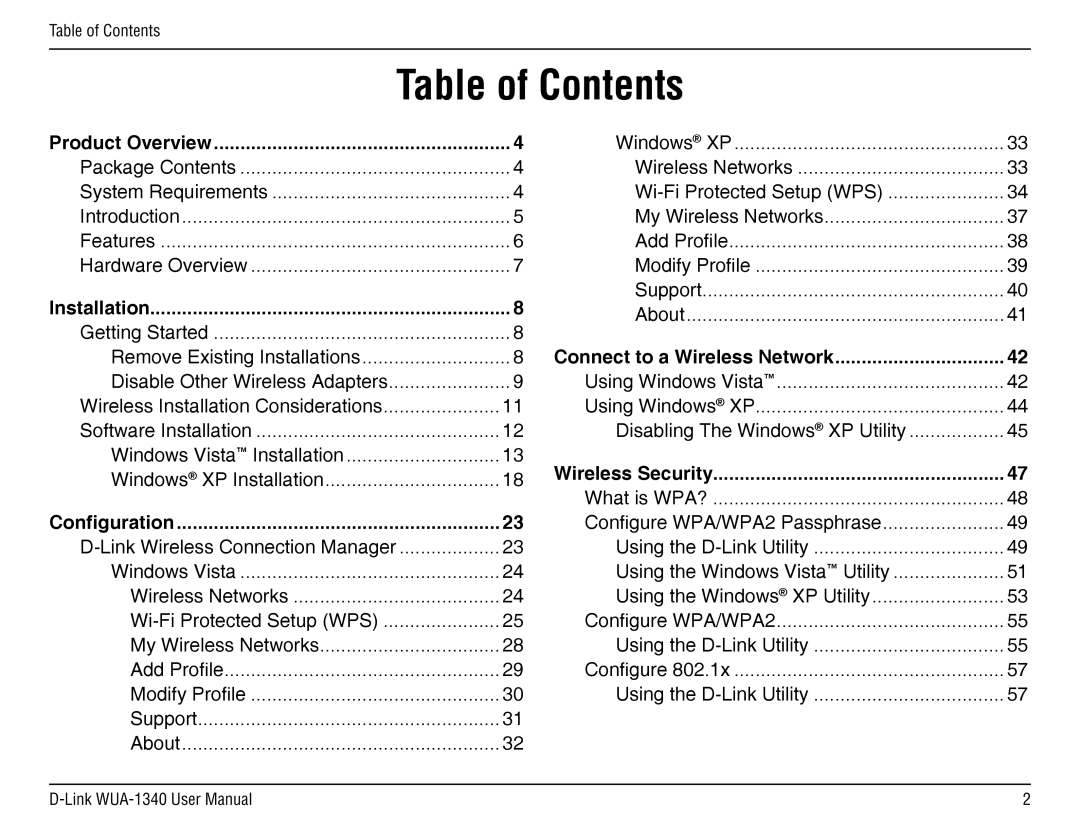 D-Link d-link wireless manual Table of Contents 