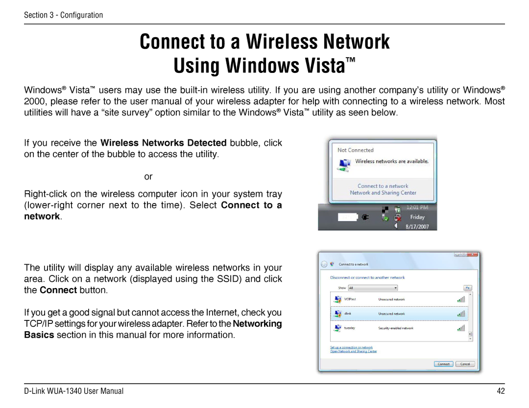 D-Link d-link wireless manual Connect to a Wireless Network Using Windows Vista 