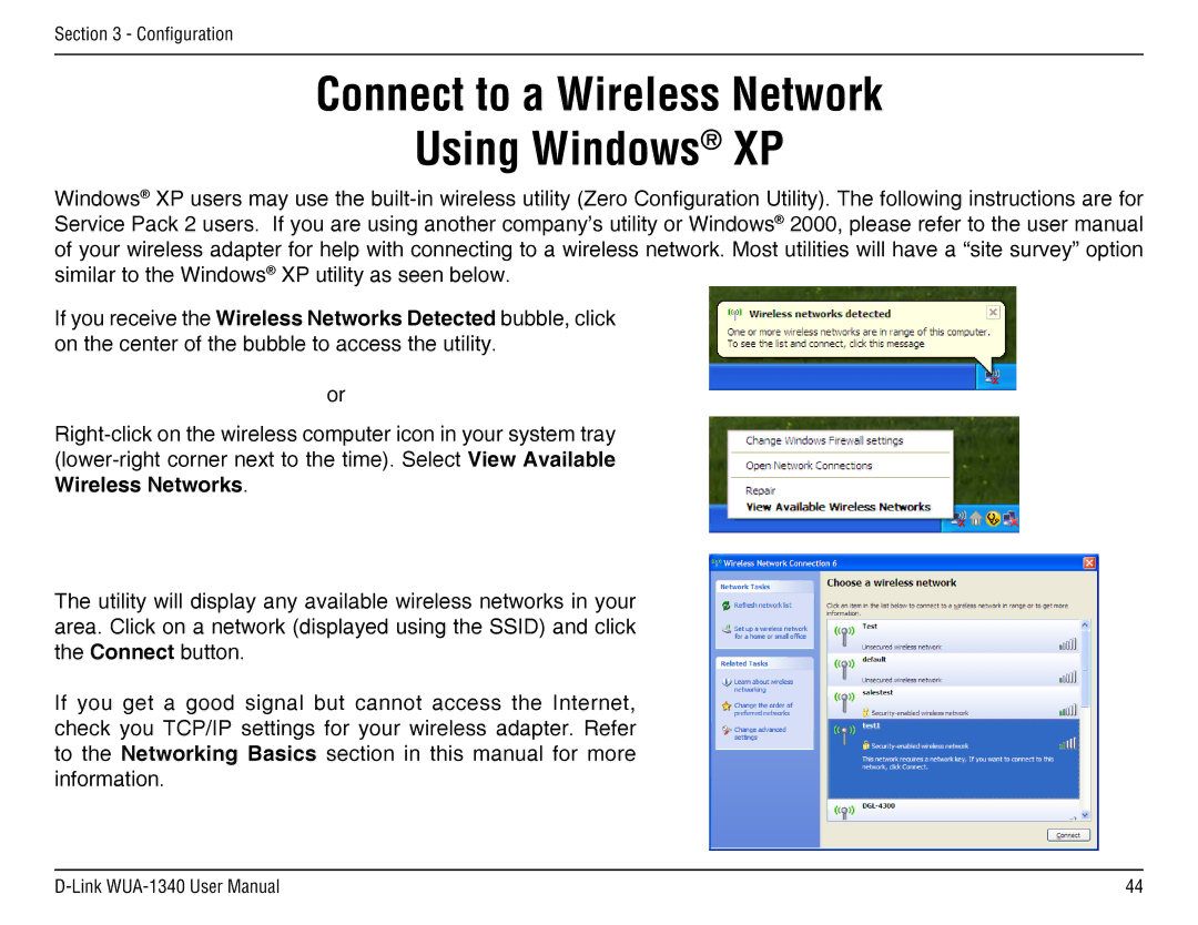 D-Link d-link wireless manual Connect to a Wireless Network Using Windows XP 