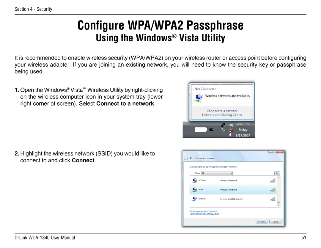 D-Link d-link wireless manual Using the Windows Vista Utility 