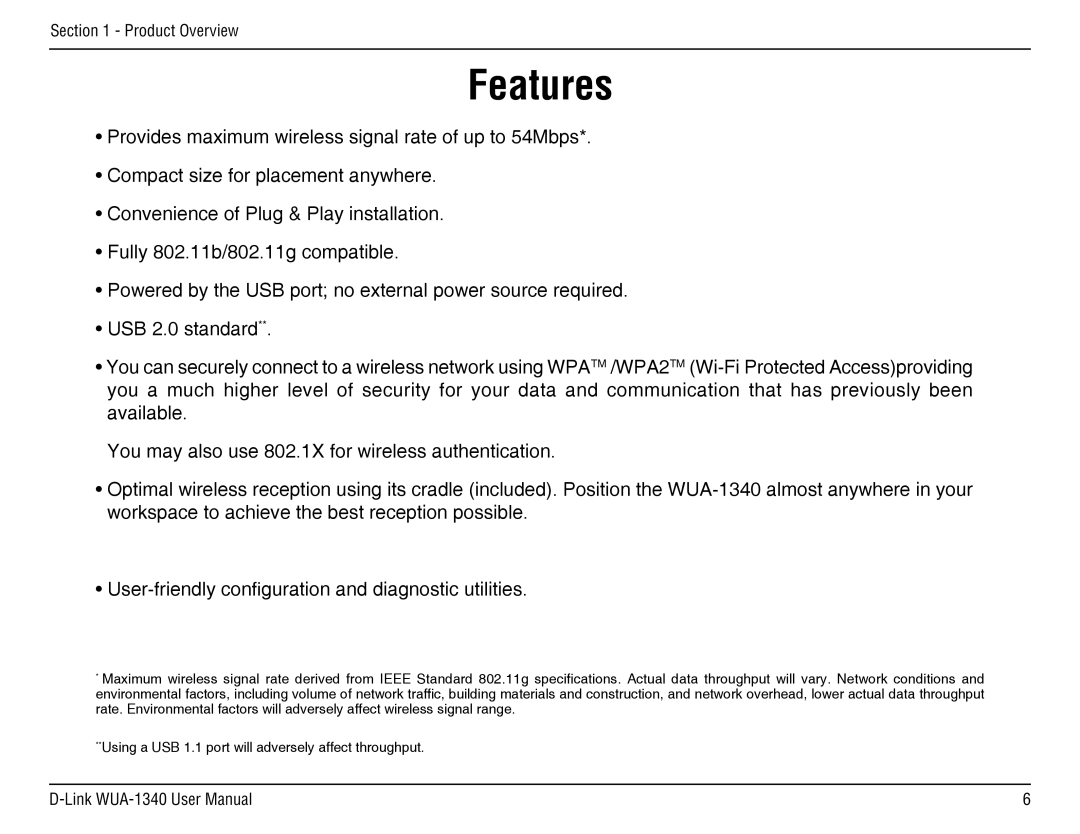 D-Link d-link wireless manual Features 