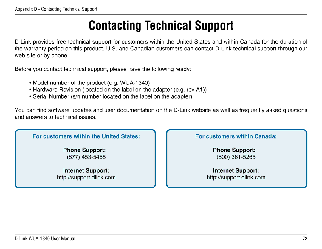 D-Link d-link wireless manual Contacting Technical Support, Phone Support 