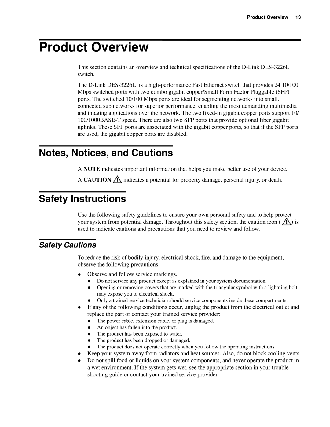 D-Link d-link manual Product Overview, Safety Instructions, Safety Cautions 