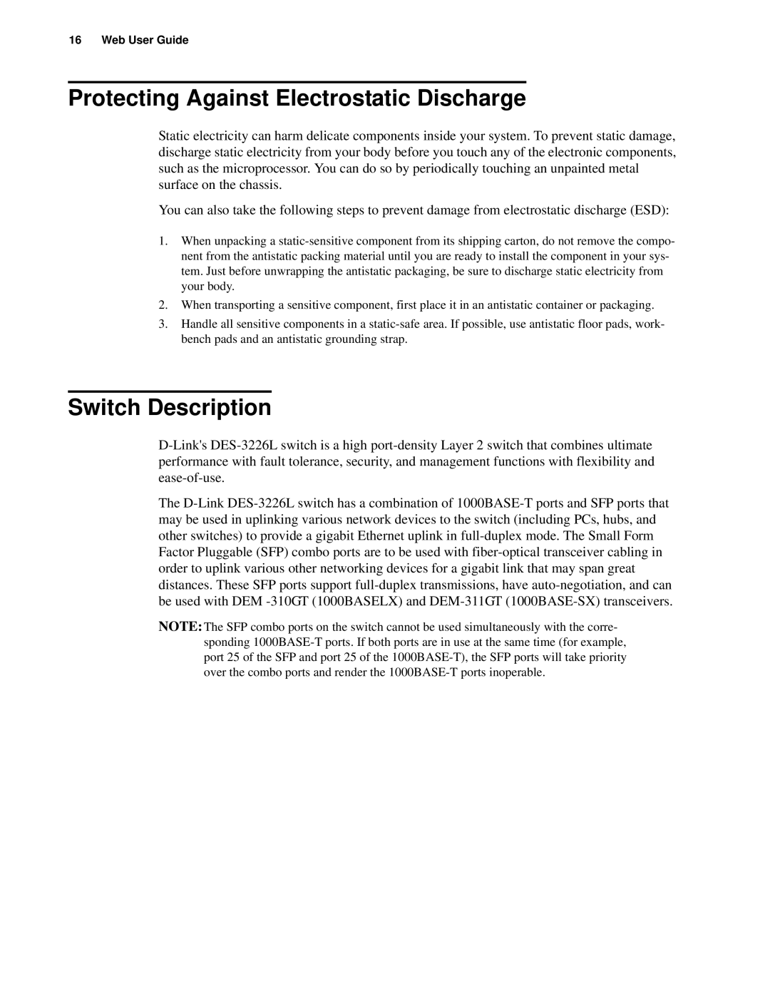 D-Link d-link manual Protecting Against Electrostatic Discharge, Switch Description 