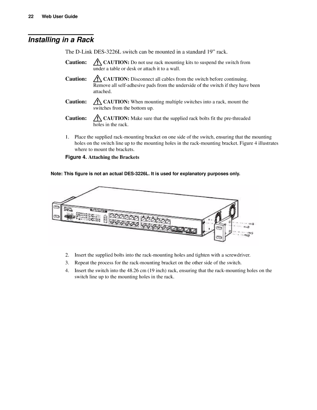 D-Link d-link manual Installing in a Rack, Attaching the Brackets 