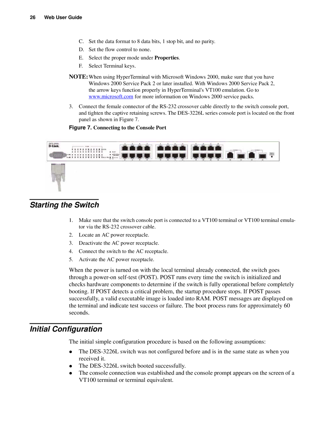 D-Link d-link manual Starting the Switch, Initial Configuration 