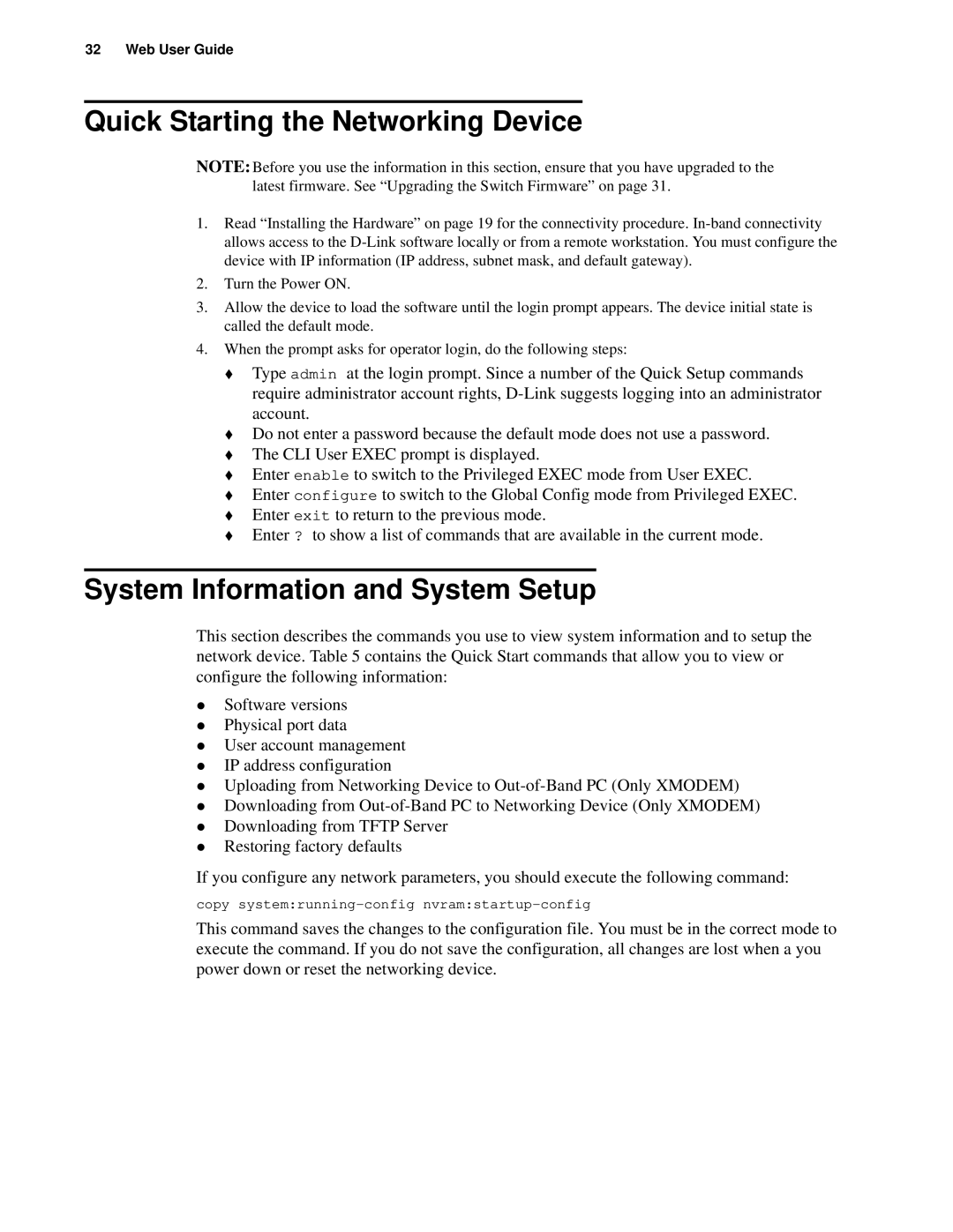 D-Link d-link manual Quick Starting the Networking Device, System Information and System Setup 