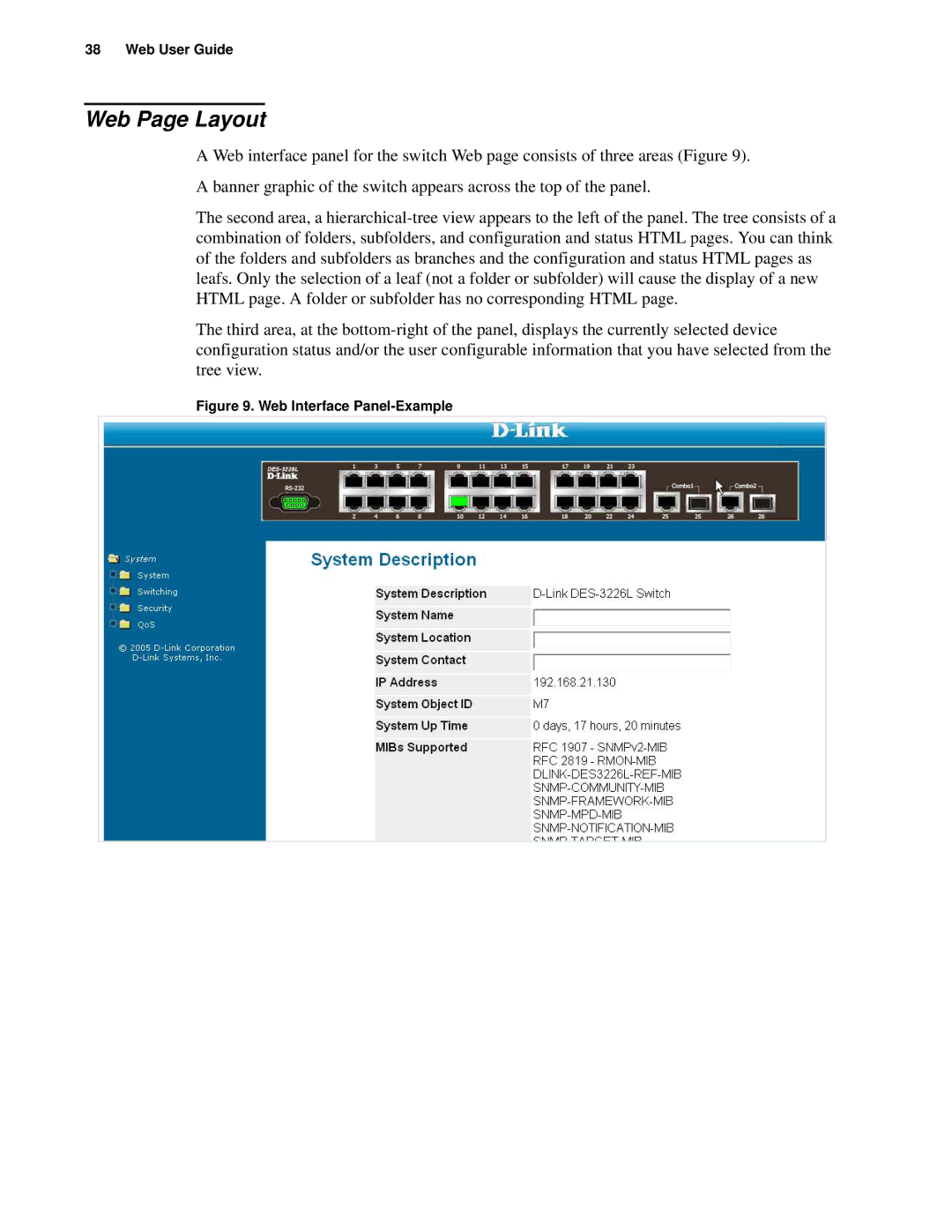 D-Link d-link manual Web Page Layout, Web Interface Panel-Example 