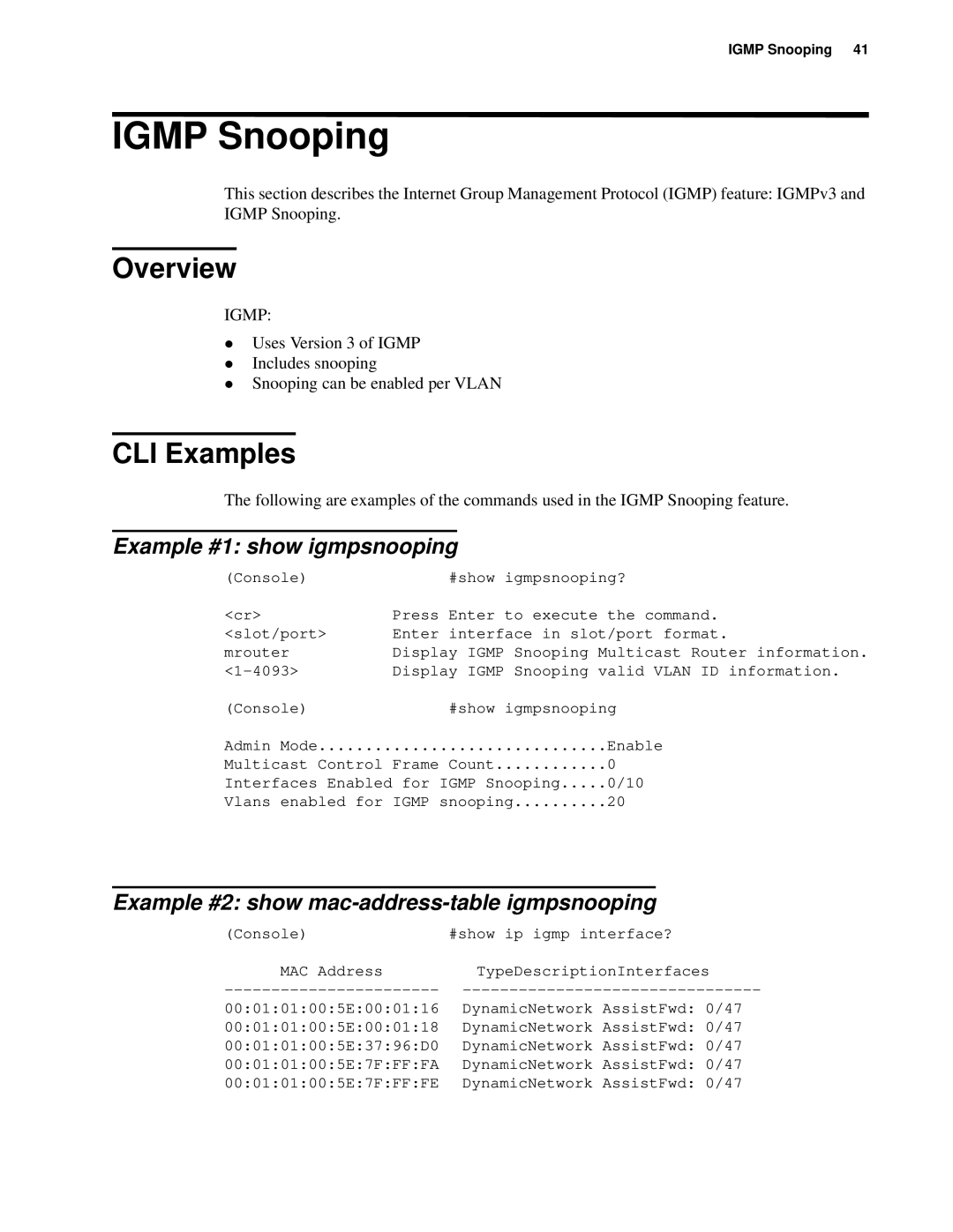 D-Link d-link manual Igmp Snooping, Overview, CLI Examples, Example #1 show igmpsnooping 