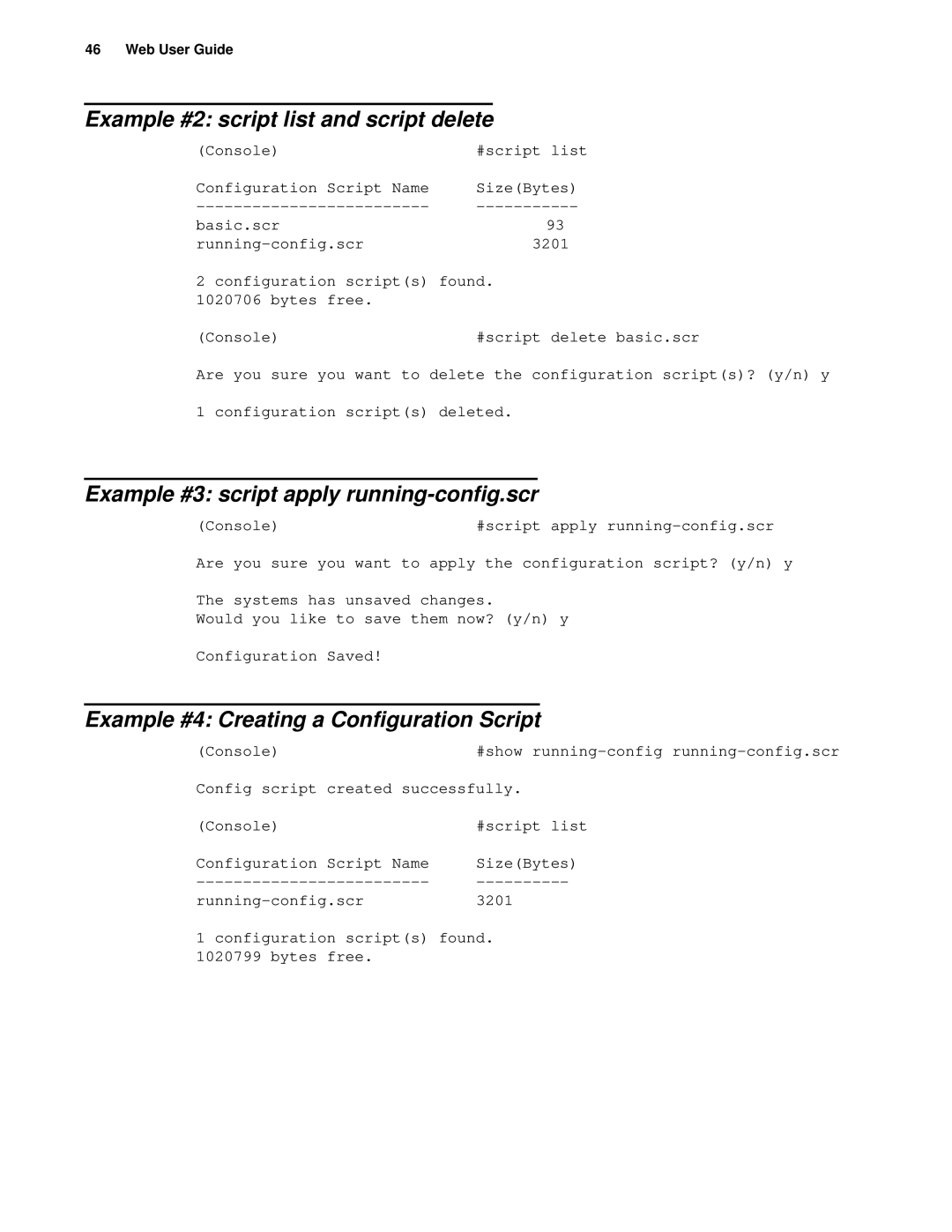 D-Link d-link manual Example #2 script list and script delete, Example #3 script apply running-config.scr 