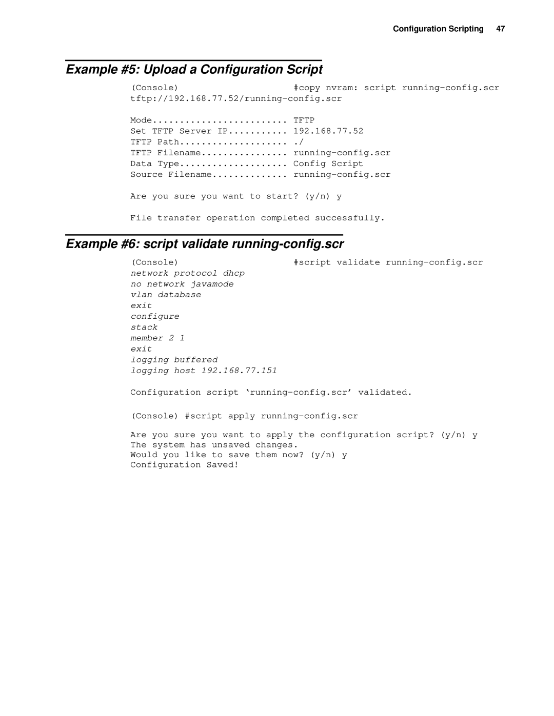 D-Link d-link manual Example #6 script validate running-config.scr, Example #5 Upload a Configuration Script 