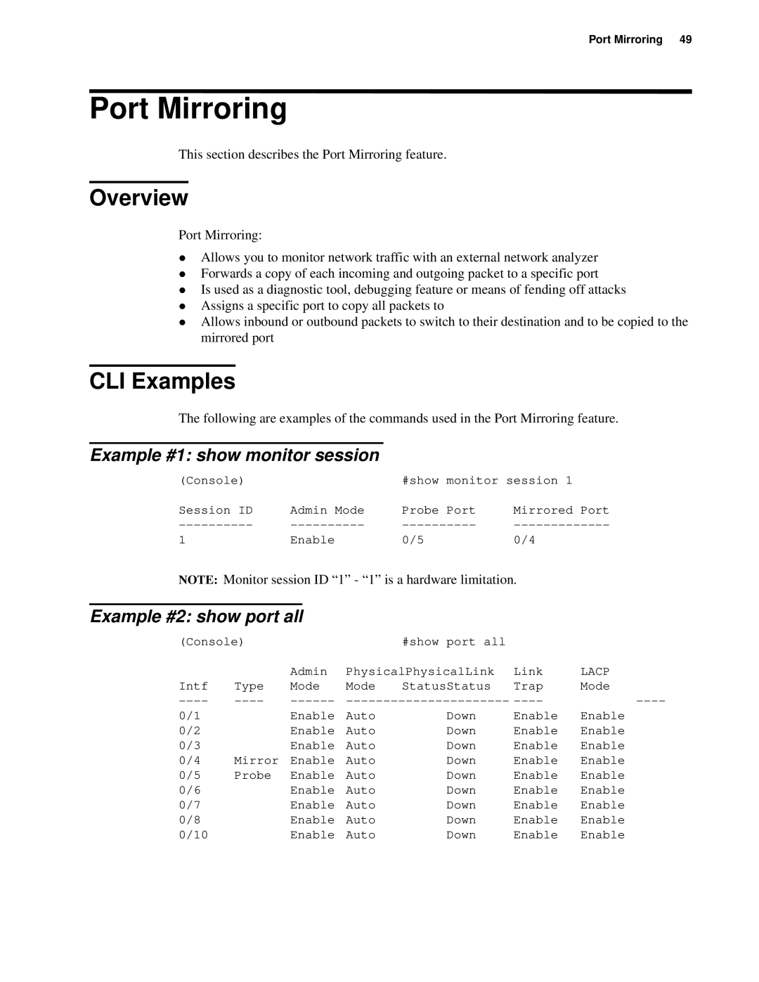 D-Link d-link manual Port Mirroring, Example #1 show monitor session, Example #2 show port all 