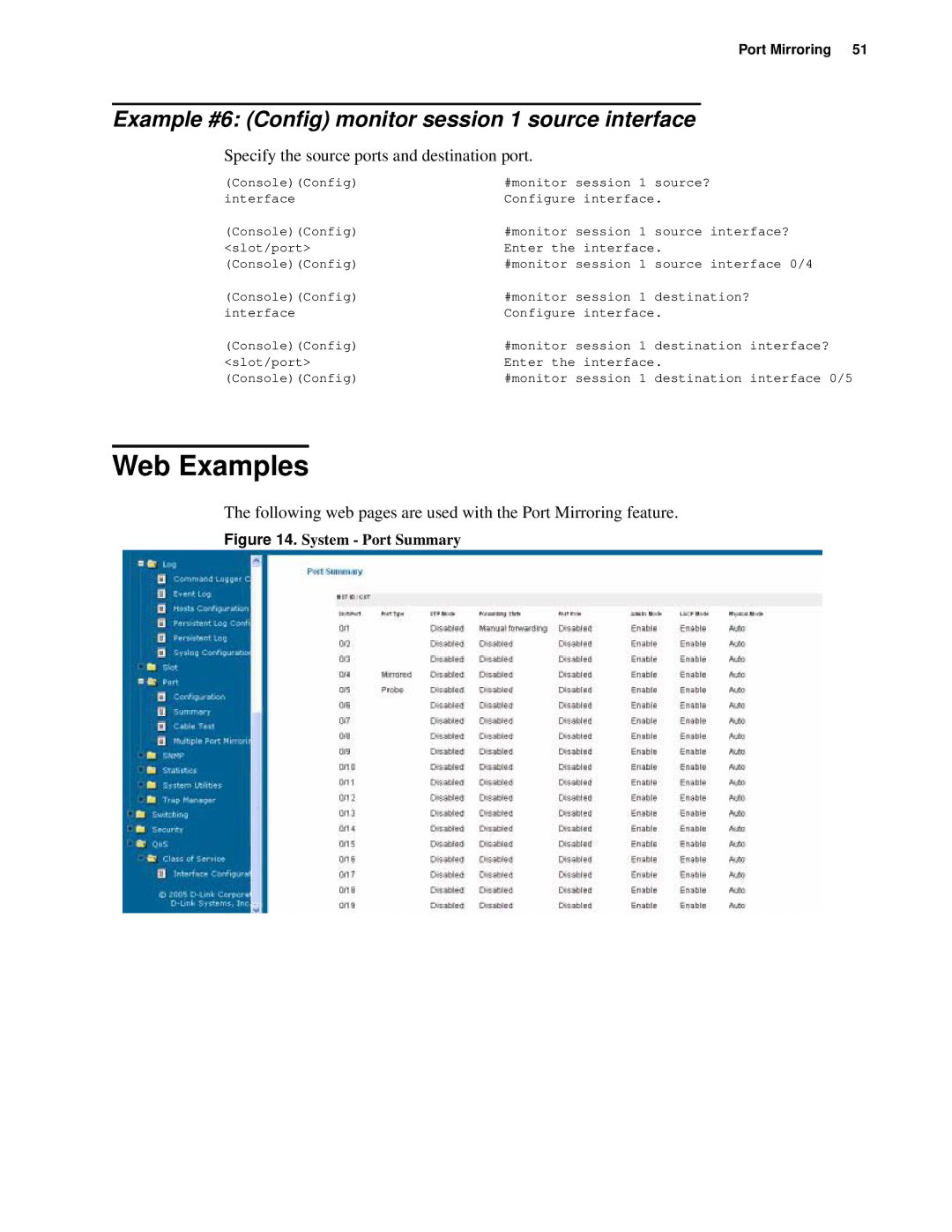 D-Link d-link manual Example #6 Config monitor session 1 source interface, Specify the source ports and destination port 