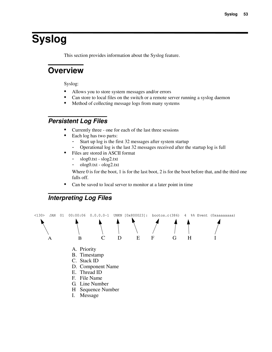 D-Link d-link manual Syslog, Persistent Log Files, Interpreting Log Files 