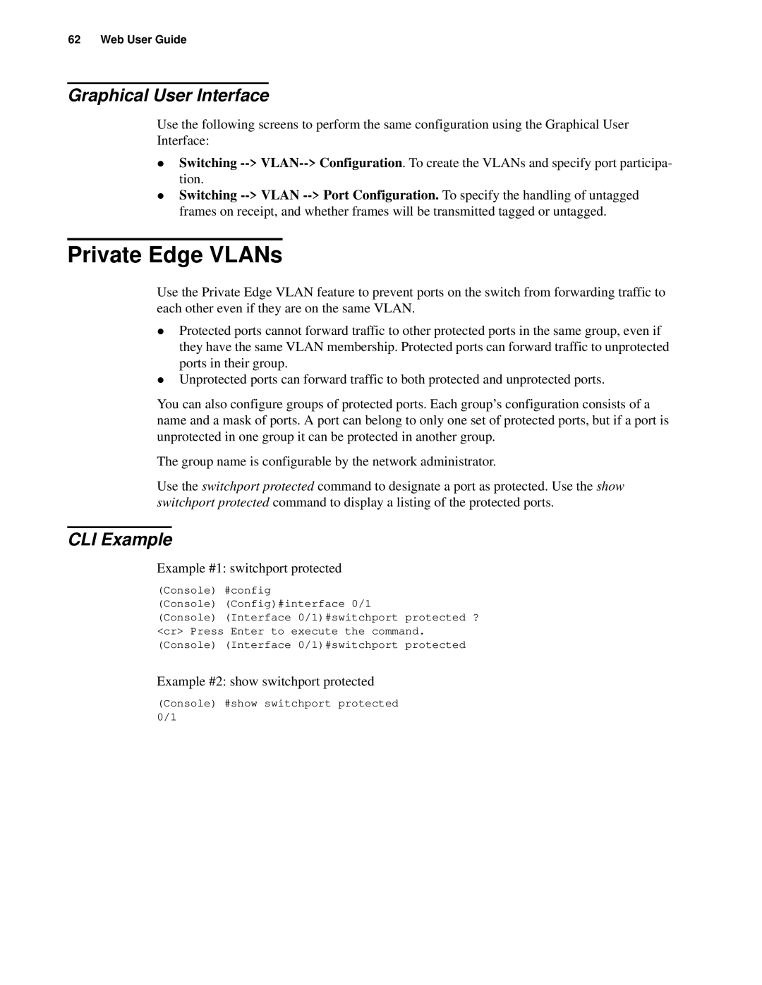 D-Link d-link manual Private Edge VLANs, Graphical User Interface, CLI Example 