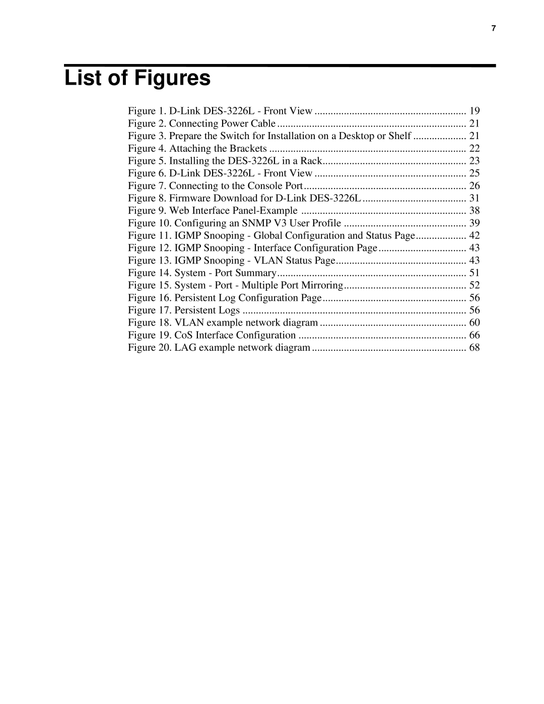 D-Link d-link manual List of Figures, Link DES-3226L Front View 