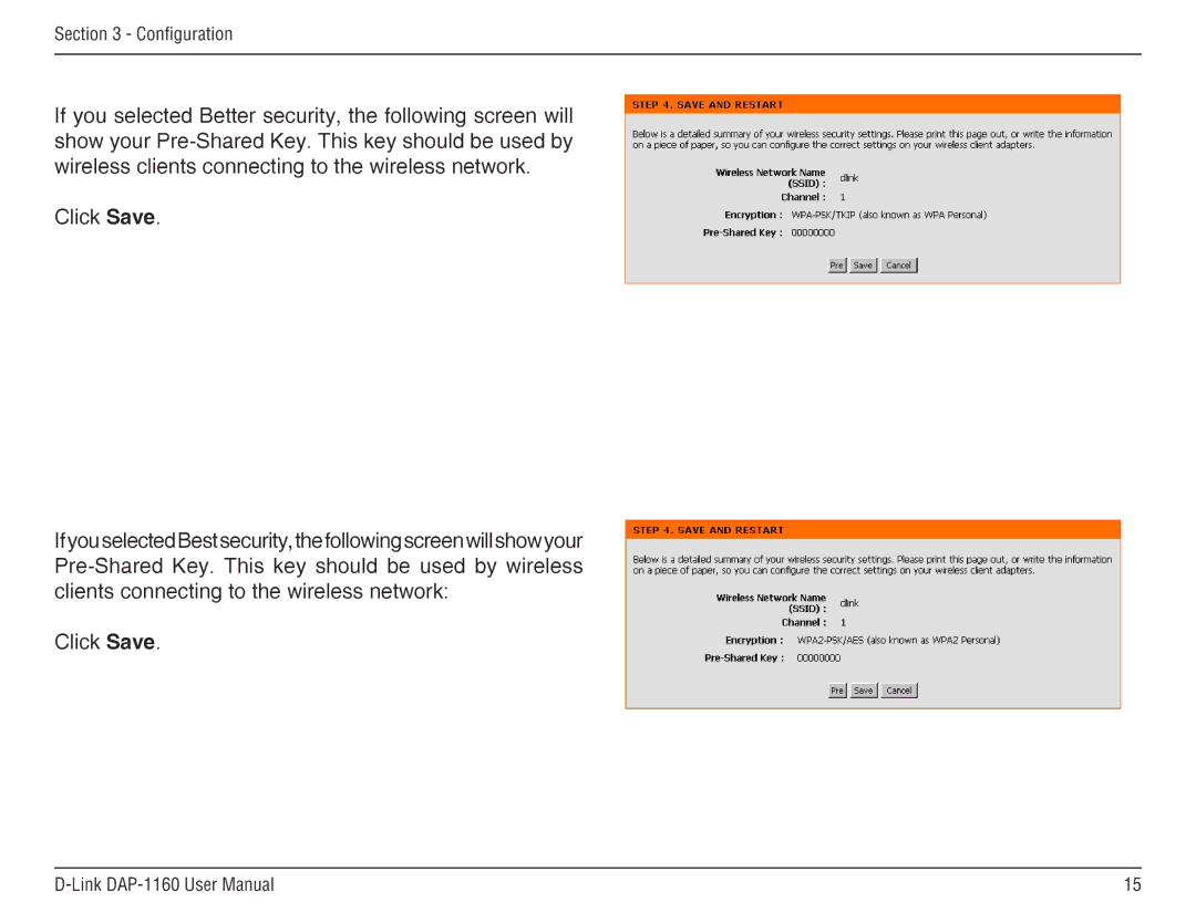 D-Link DAP-1160 manual Click Save 