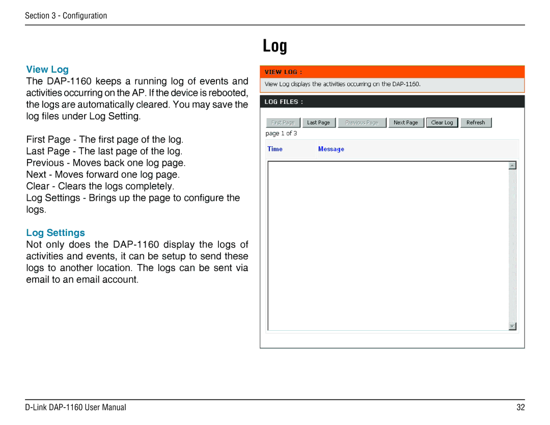 D-Link DAP-1160 manual View Log 