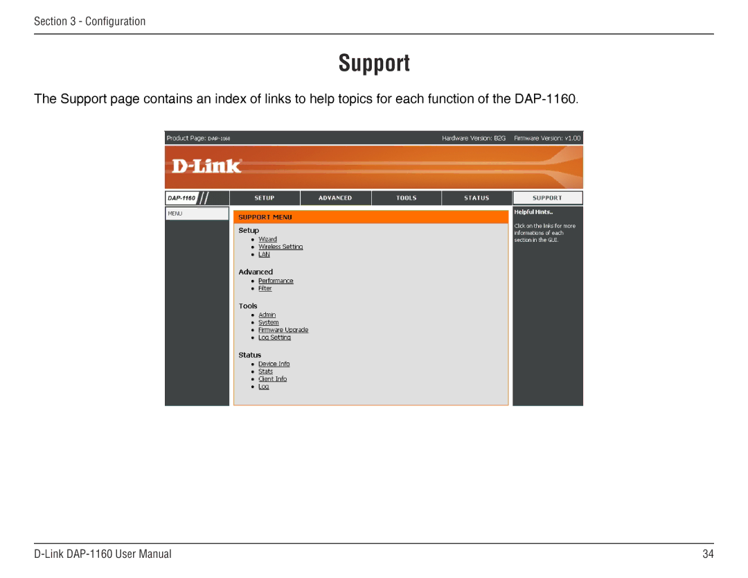 D-Link DAP-1160 manual Support 