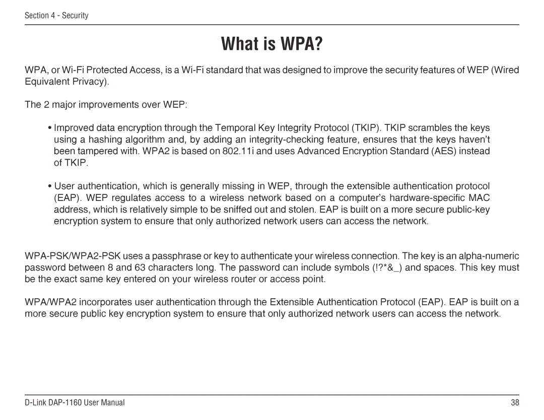 D-Link DAP-1160 manual What is WPA? 