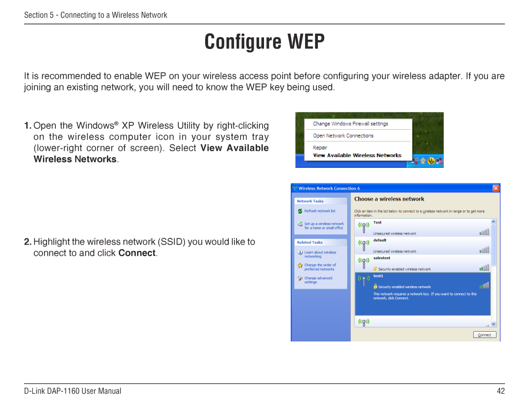 D-Link DAP-1160 manual Configure WEP 