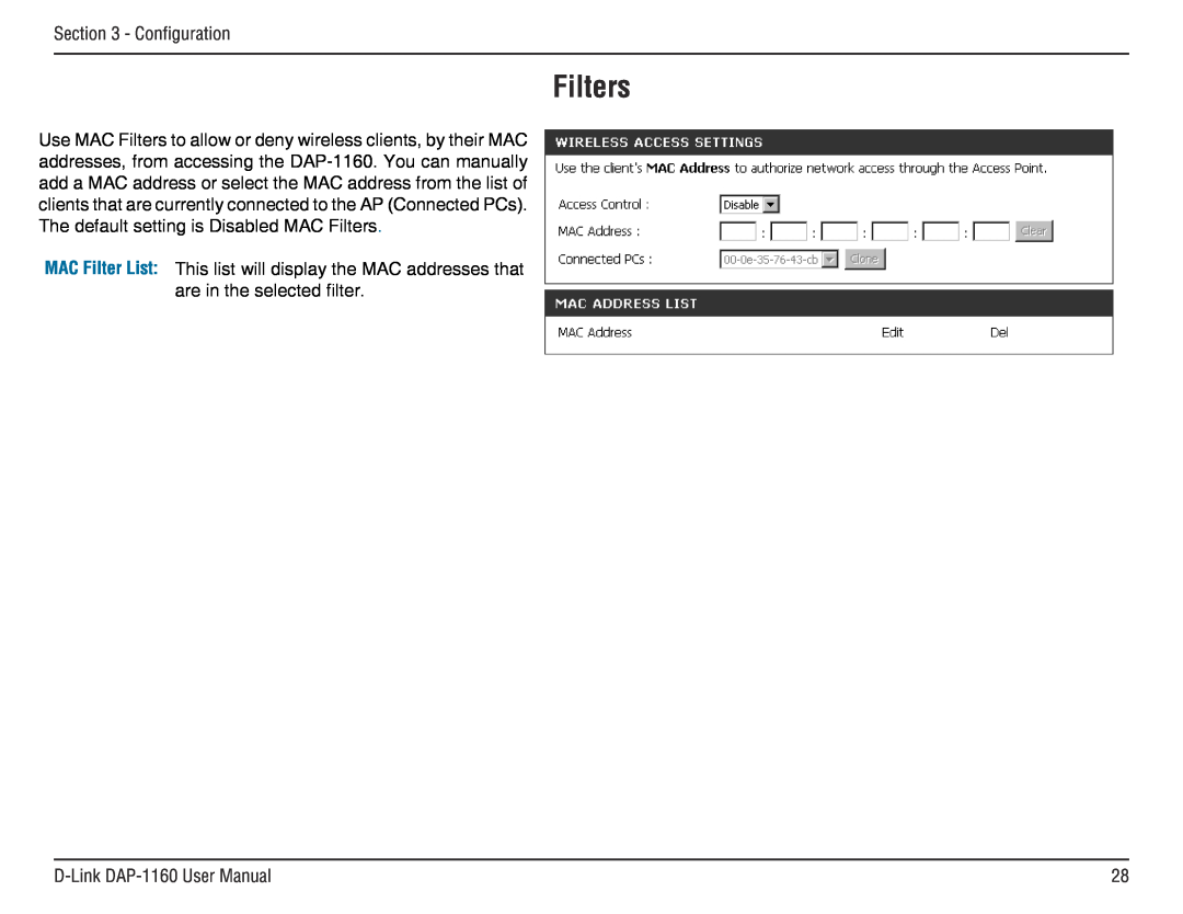 D-Link DAP-1160 manual Filters 