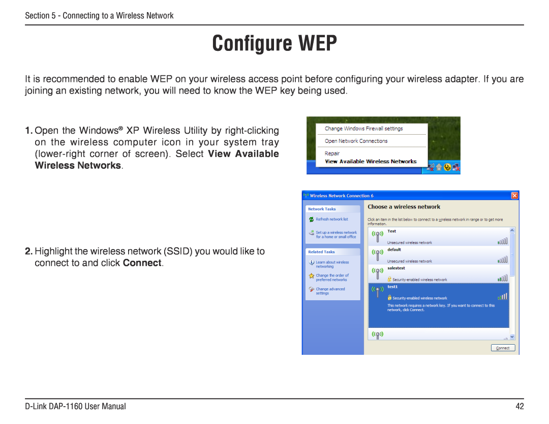 D-Link DAP-1160 manual Configure WEP 
