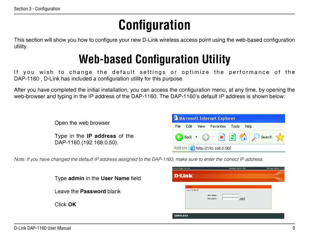 D-Link DAP-1160 manual Web-based Configuration Utility 