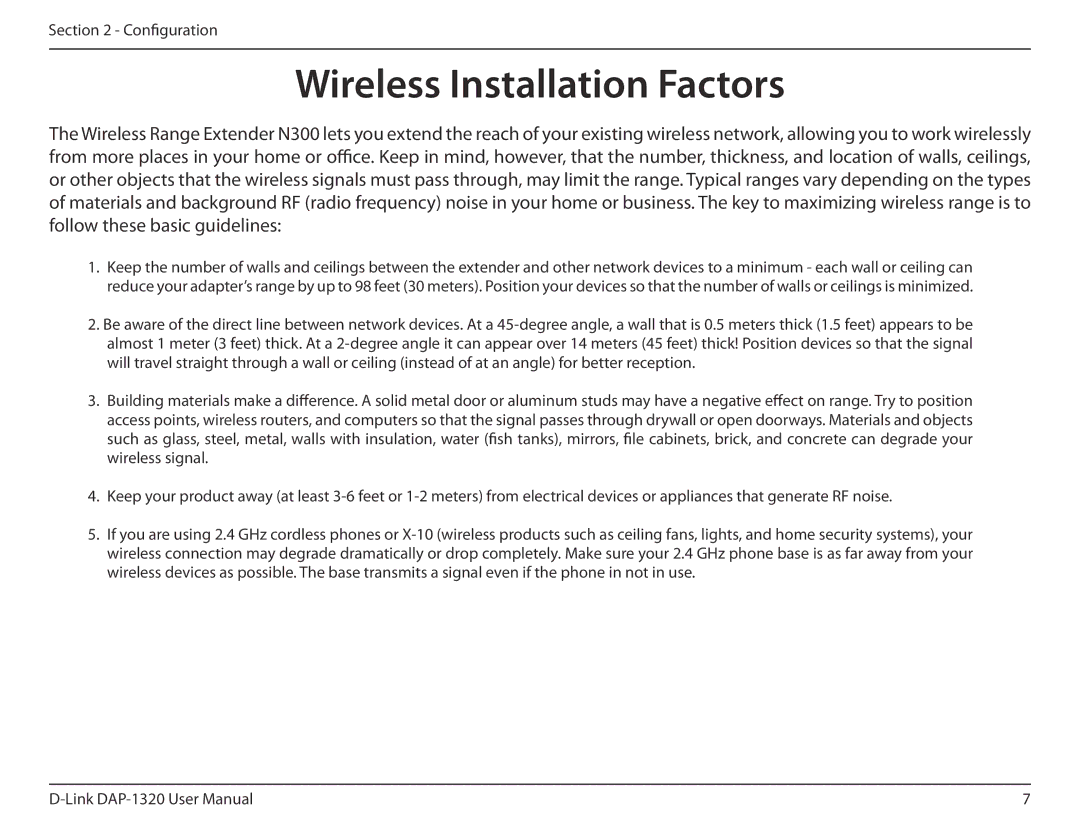 D-Link dap-1320 user manual Wireless Installation Factors 