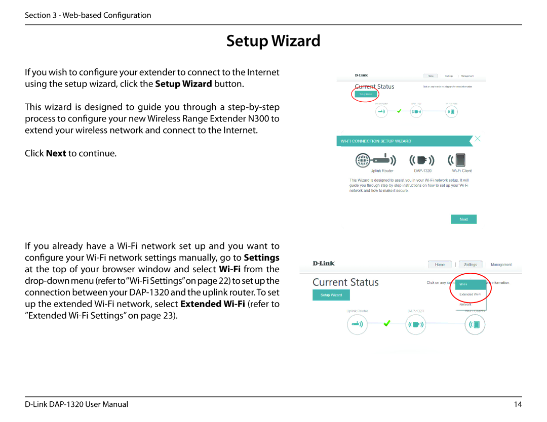 D-Link dap-1320 user manual Setup Wizard, Click Next to continue 