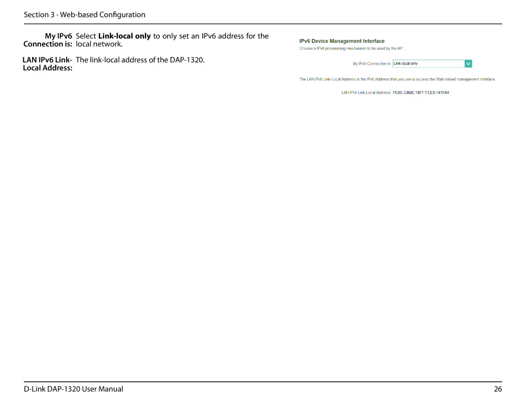 D-Link dap-1320 user manual Local Address 