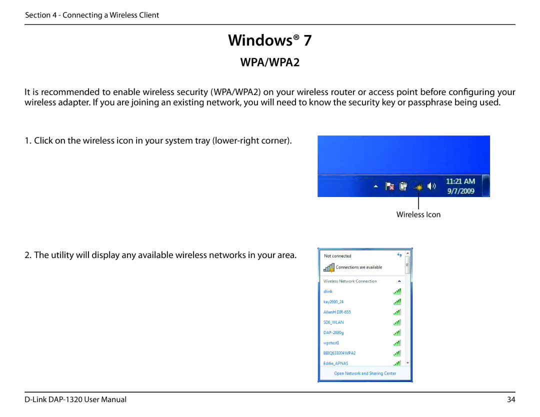 D-Link dap-1320 user manual Connecting a Wireless Client 