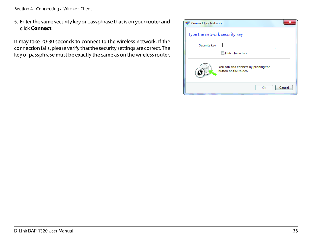 D-Link dap-1320 user manual Connecting a Wireless Client 