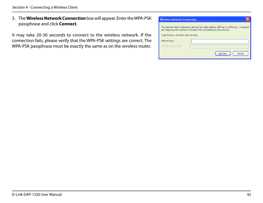 D-Link dap-1320 user manual Connecting a Wireless Client 