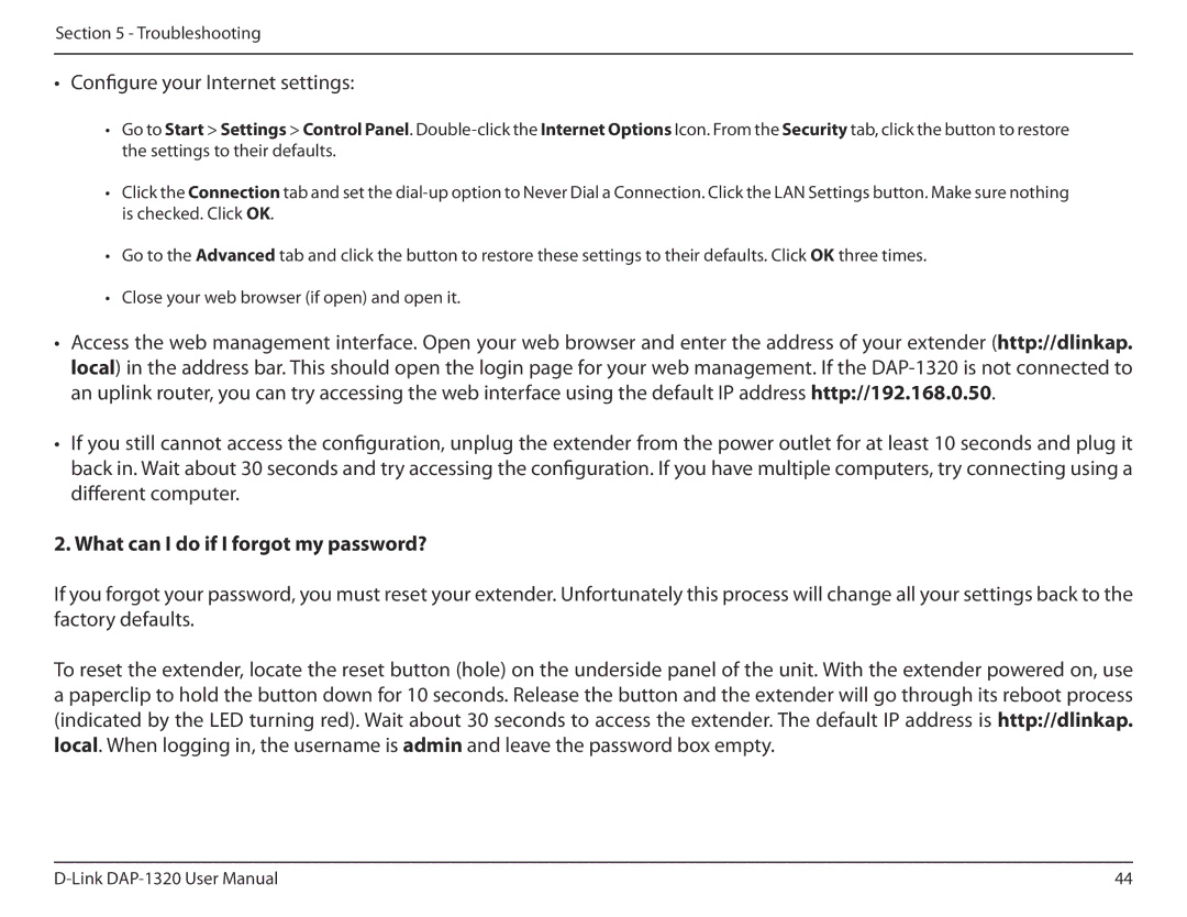 D-Link dap-1320 user manual Configure your Internet settings, What can I do if I forgot my password? 