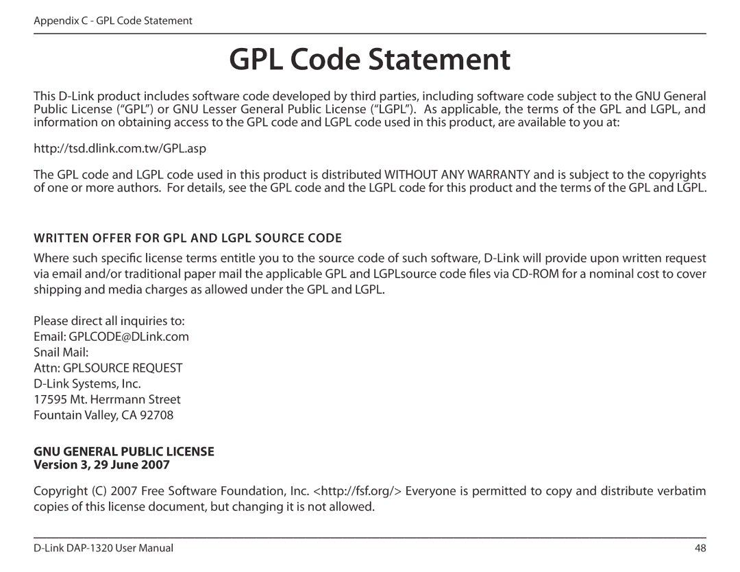 D-Link dap-1320 user manual GPL Code Statement, Version 3, 29 June 