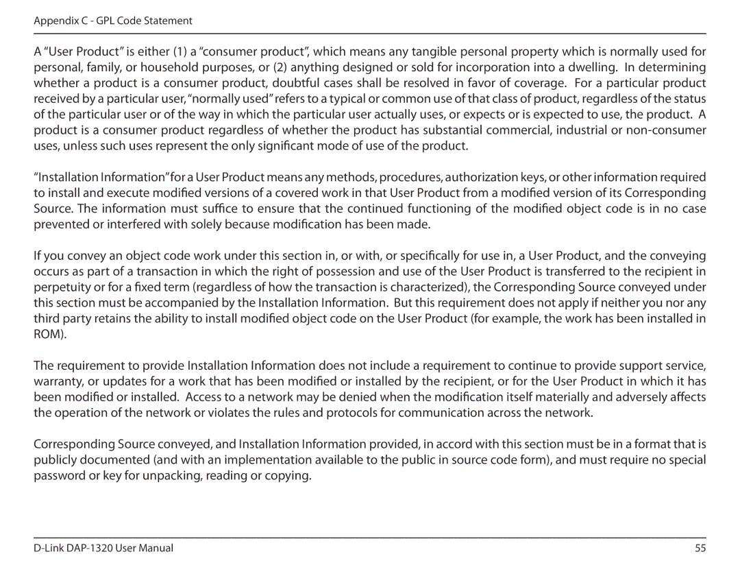 D-Link dap-1320 user manual Appendix C GPL Code Statement 