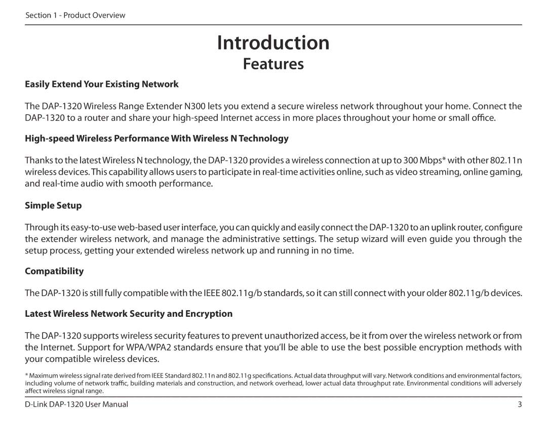 D-Link dap-1320 user manual Introduction, Features 