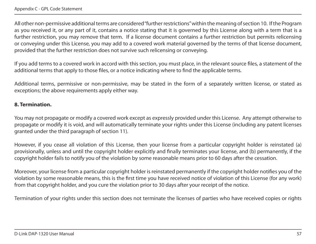 D-Link dap-1320 user manual Termination 