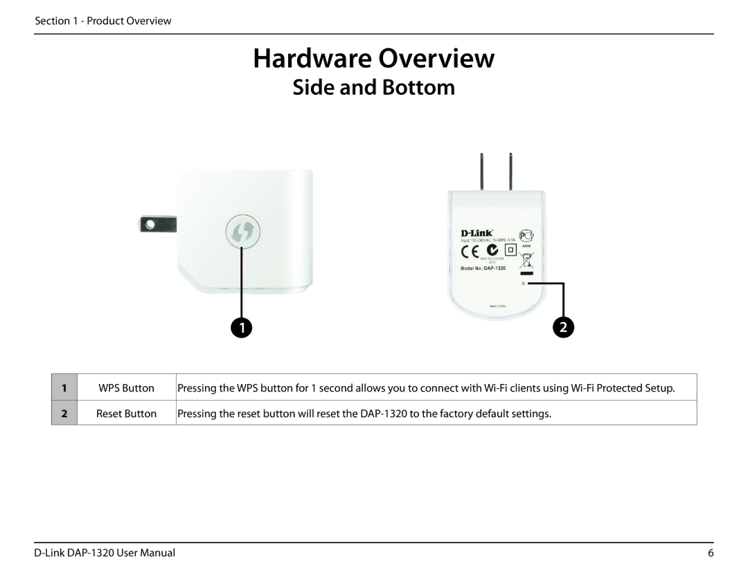 D-Link dap-1320 user manual Side and Bottom, WPS Button 