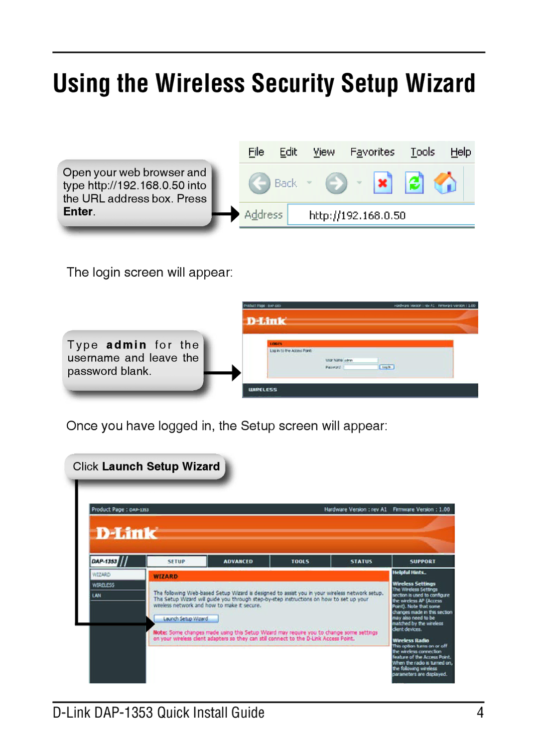 D-Link DAP-1353 manual Using the Wireless Security Setup Wizard 