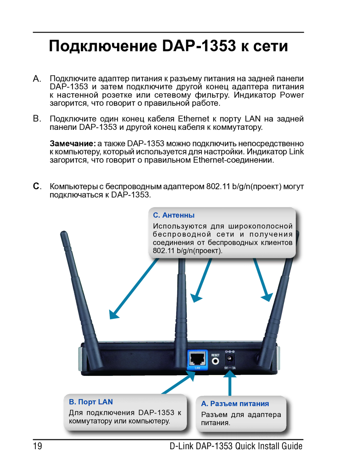 D-Link manual Подключение DAP-1353 к сети 