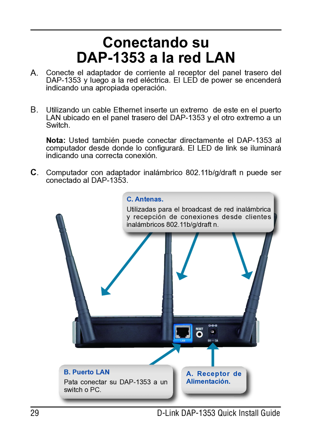 D-Link manual Conectando su DAP-1353 a la red LAN 