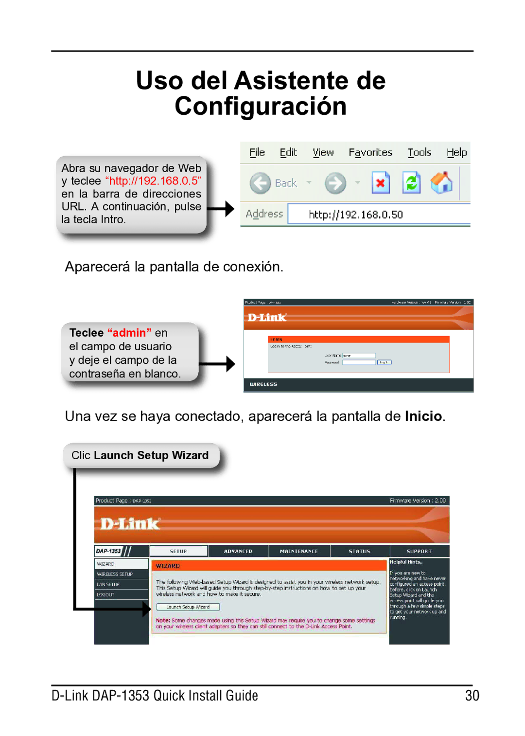 D-Link DAP-1353 manual Uso del Asistente de Configuración 