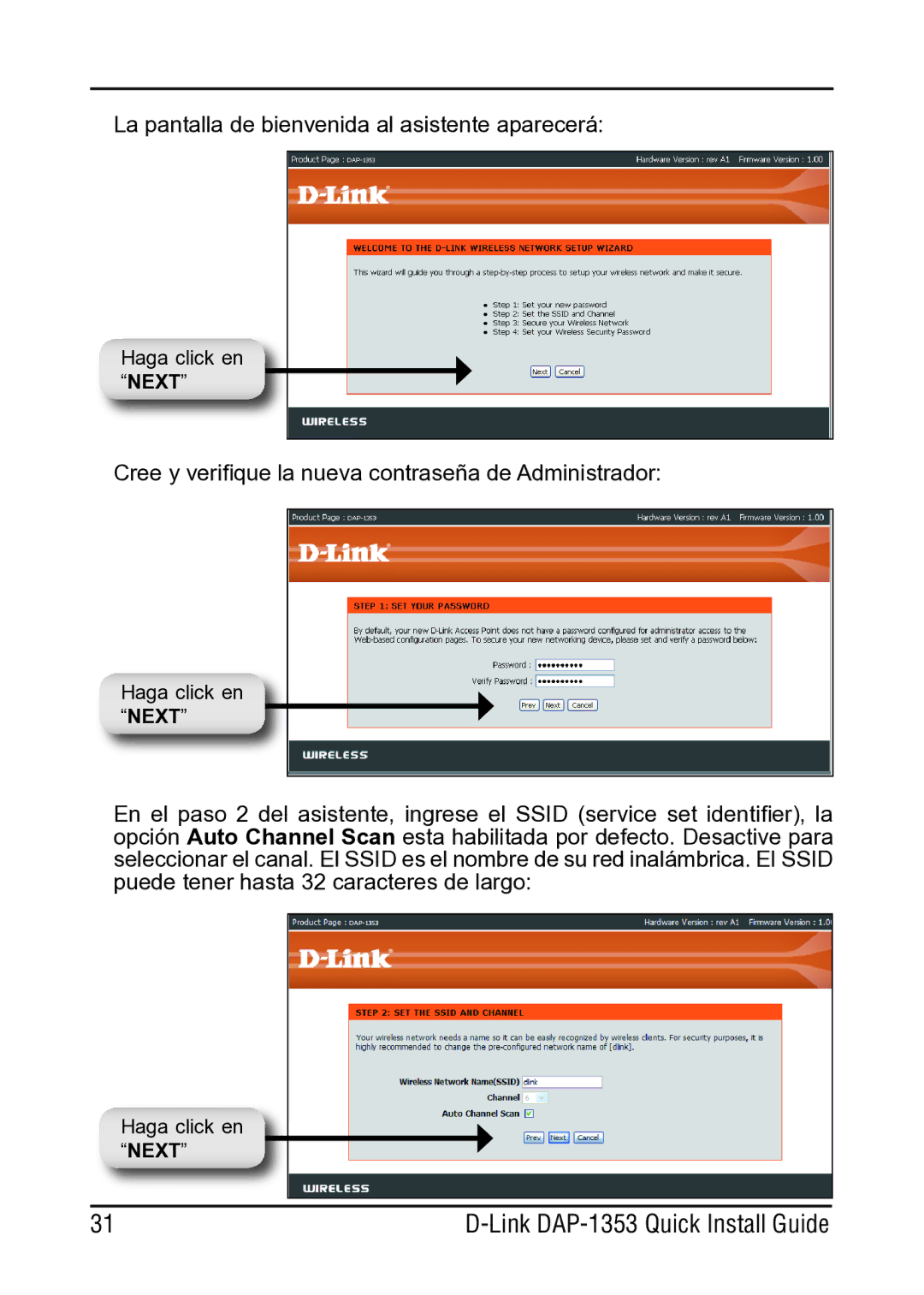 D-Link DAP-1353 manual La pantalla de bienvenida al asistente aparecerá 