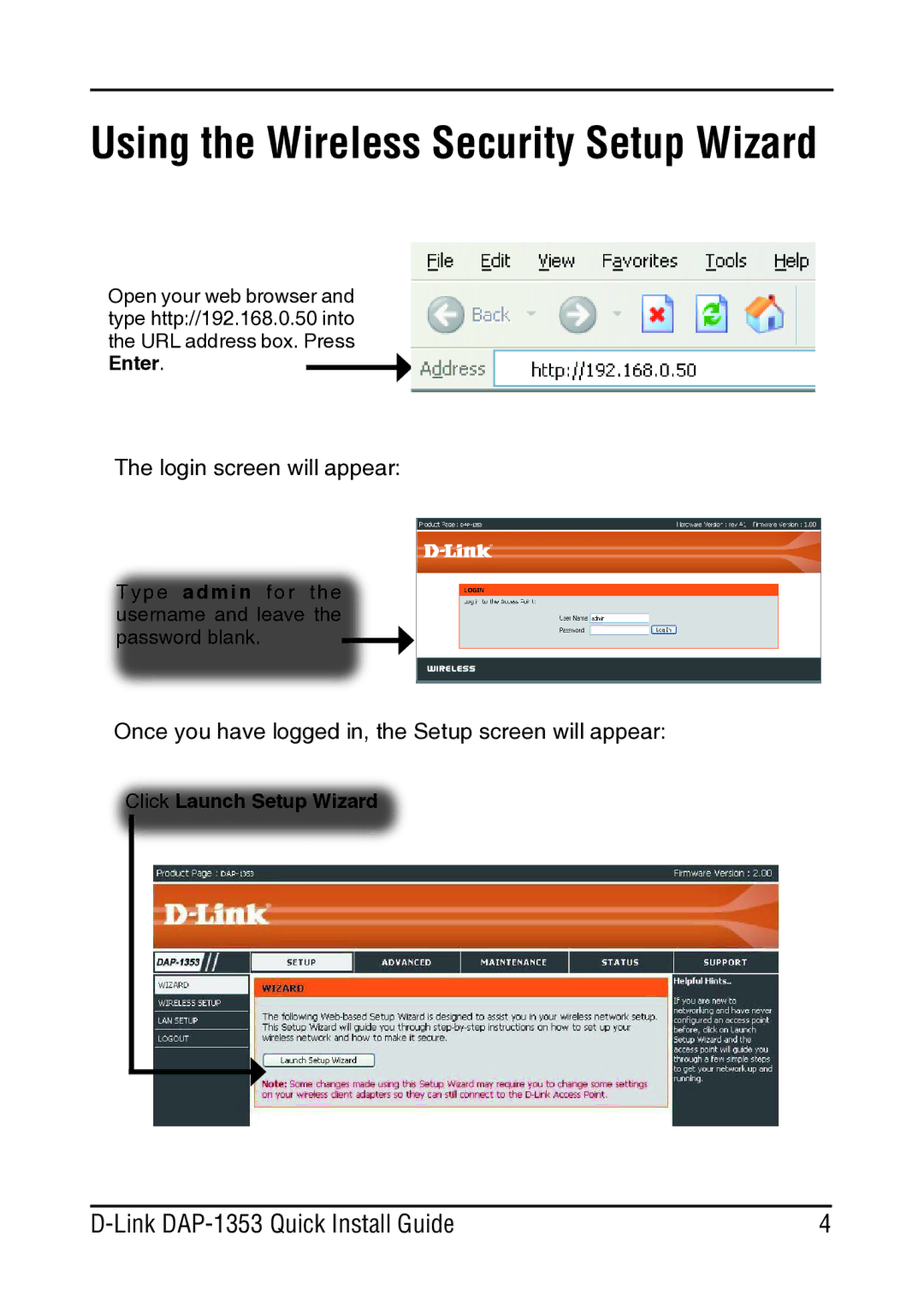 D-Link DAP-1353 manual Using the Wireless Security Setup Wizard 