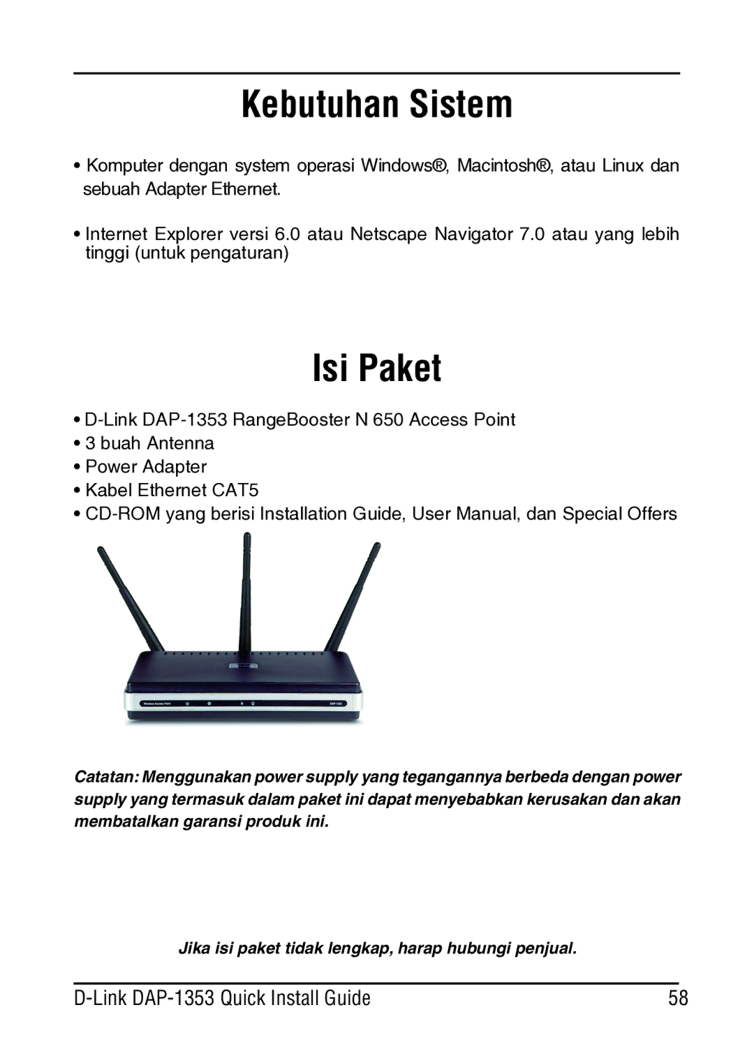 D-Link DAP-1353 manual Kebutuhan Sistem 