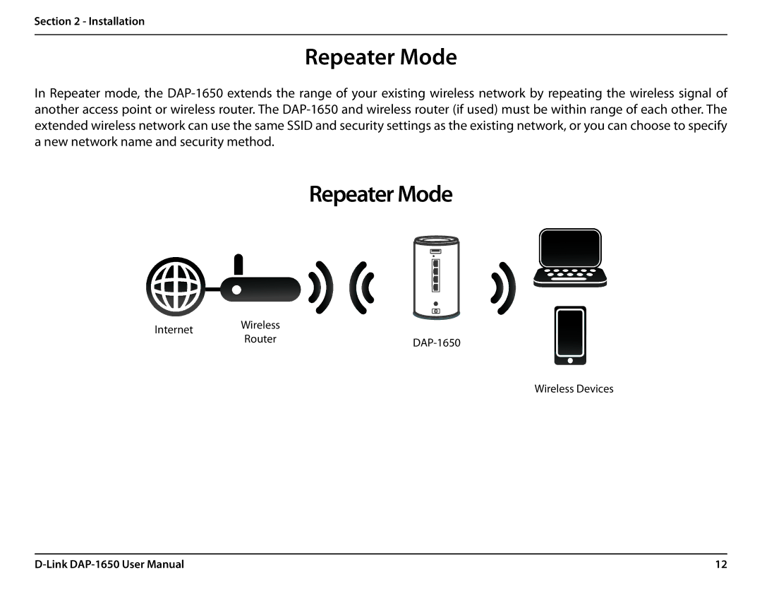 D-Link DAP-1650 user manual Repeater Mode 