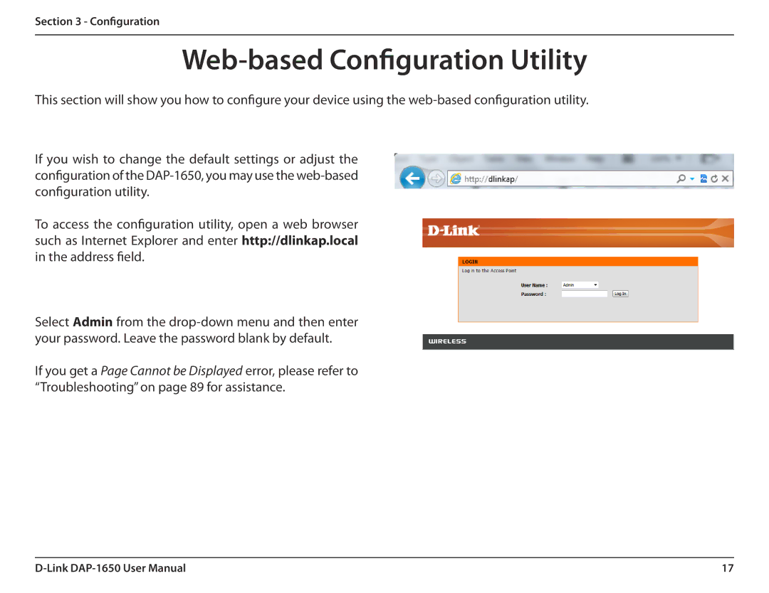 D-Link DAP-1650 user manual Web-based Configuration Utility 